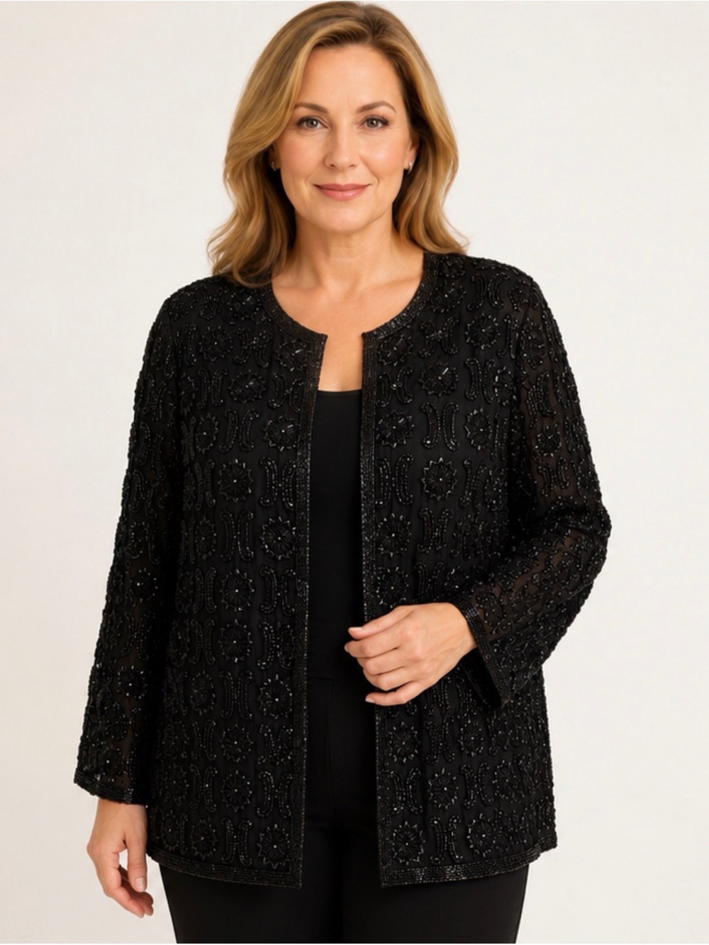 Papell Boutique Evening Jacket 2X Silk Beaded Black Special Occasion Cocktail